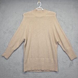 Lafayette 148 NY Sweater Womens XL Beige Mock Neck Open Knit Tunic Semi‎ Sheer